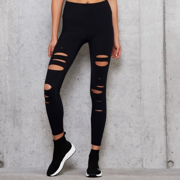 Like new! ALO Yoga High Waisted Ripped Warrior Leggings - Picture 1 of 13